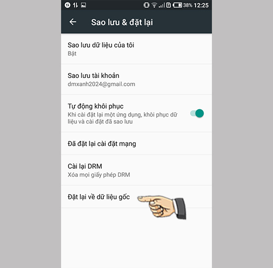 Vào đặt lại về dữ liệu gốc